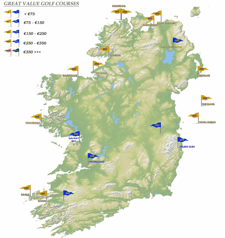 Ireland’s Expensive Golf – 20 Courses between   €151 and €250